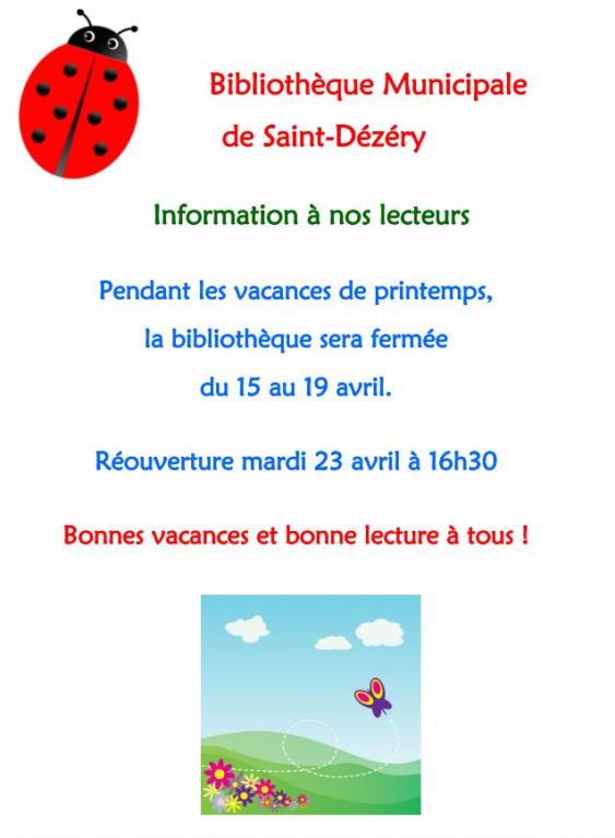 Fermeture de la bibliothèque municipale de Saint-Dézéry